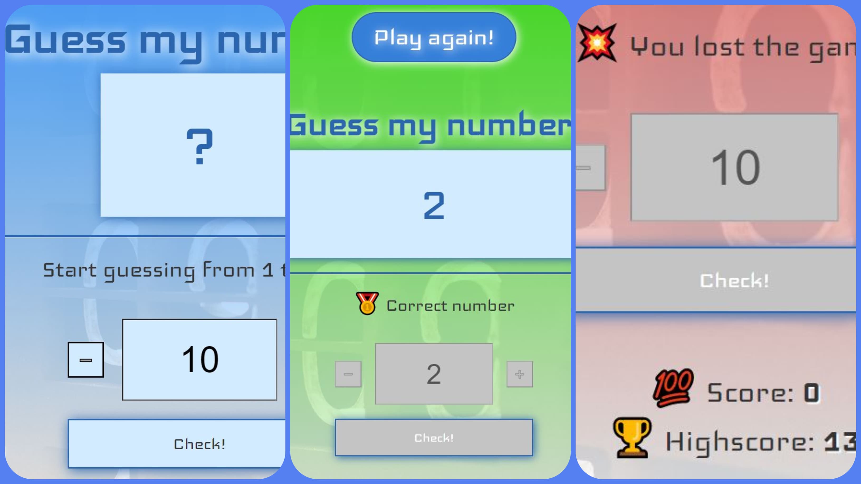 pictures collage from Guess my number project